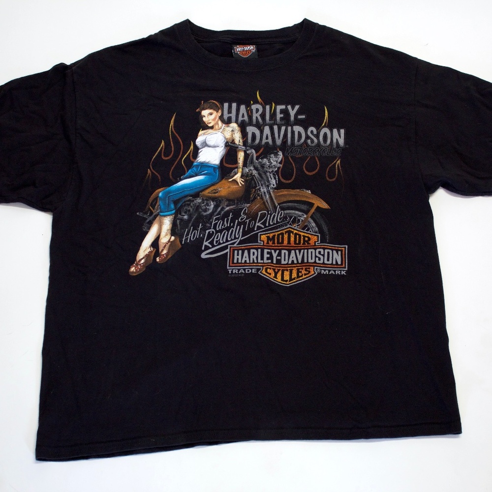 Hot Fast Ready To Ride Tattoo Woman Harley Tee